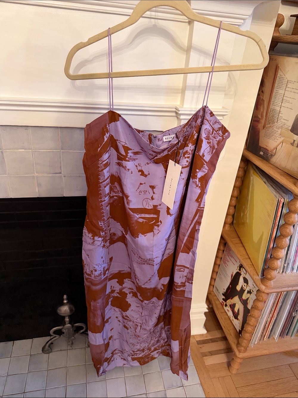 Rejina Pyo Lavender and Brown Abstract Slip Midi Dress